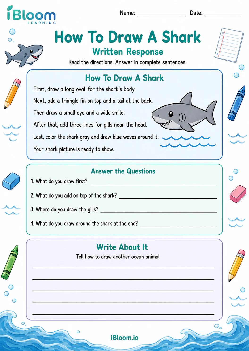 Preview page 1 of How To Draw A Shark — Written Response