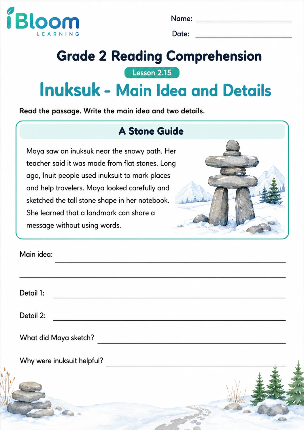 Preview page 1 of Inuksuk — Main Idea and Details