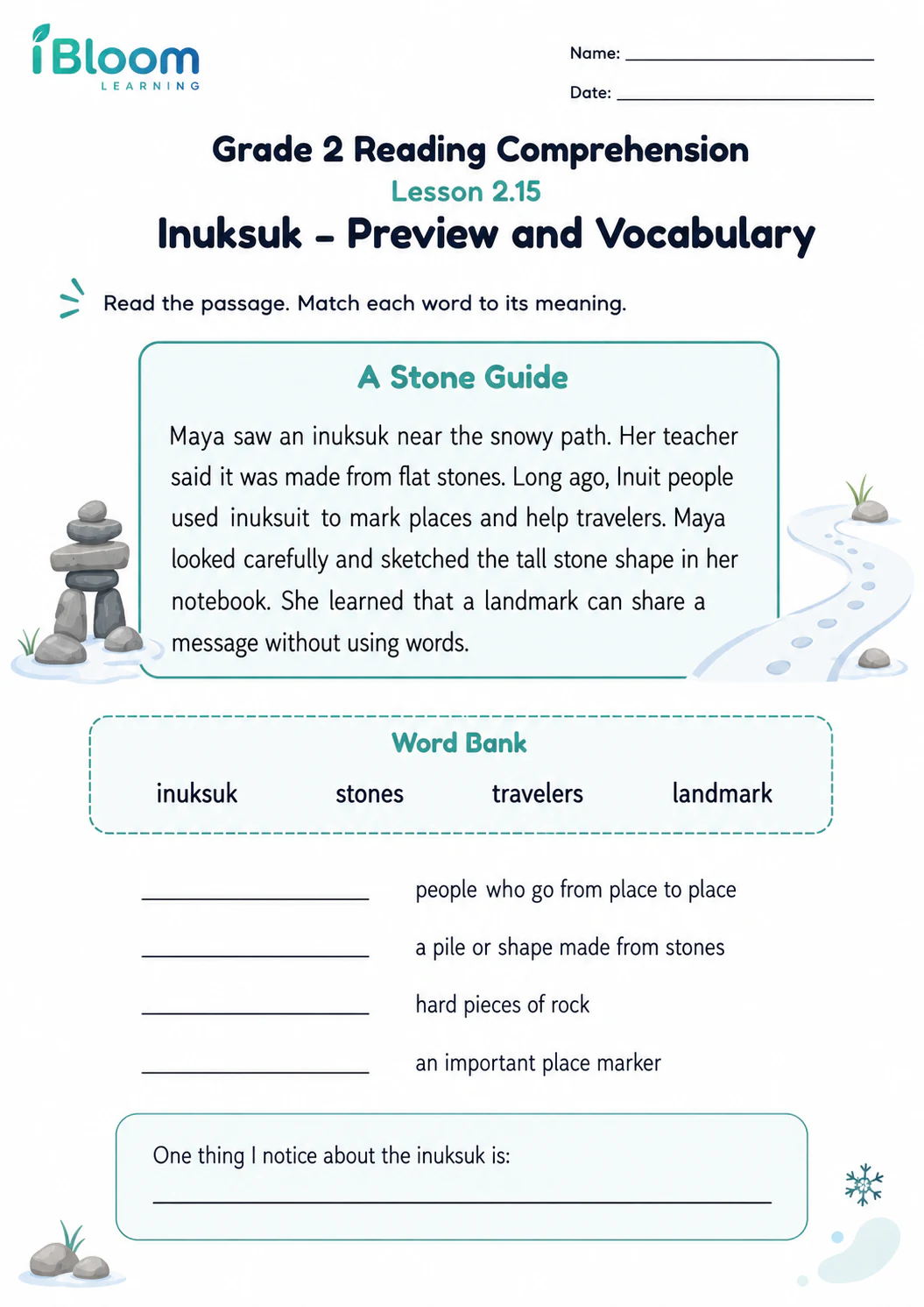 Preview page 1 of Inuksuk — Preview and Vocabulary