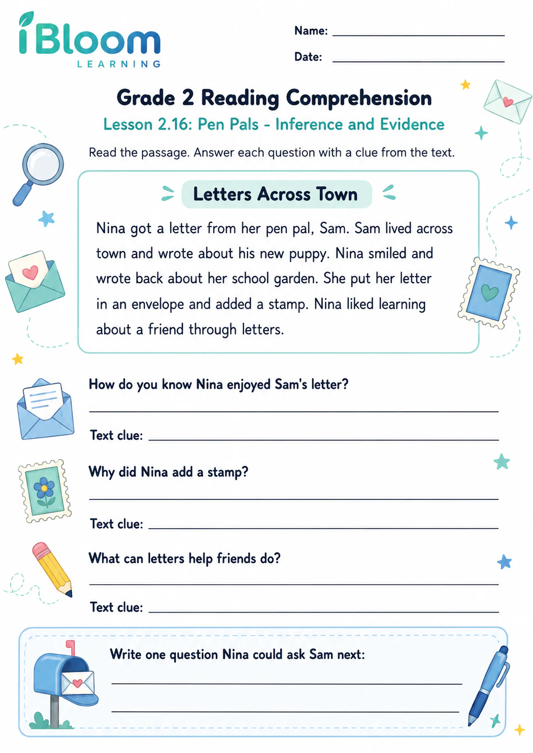 Preview page 1 of Pen Pals — Inference and Evidence