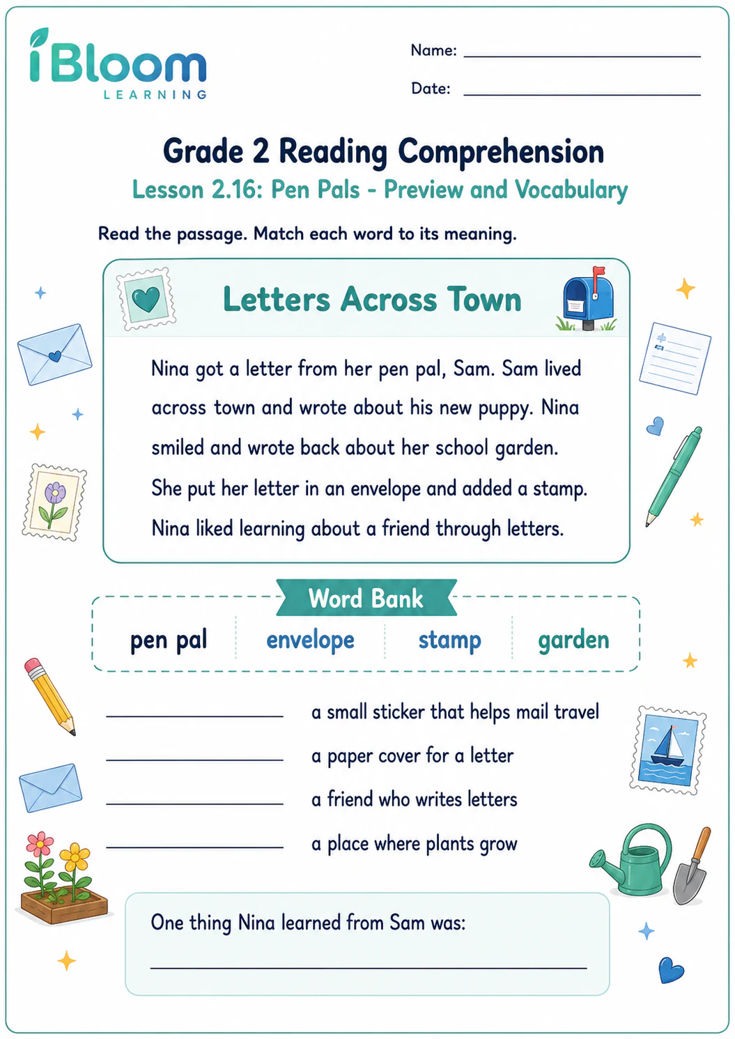 Preview page 1 of Pen Pals — Preview and Vocabulary