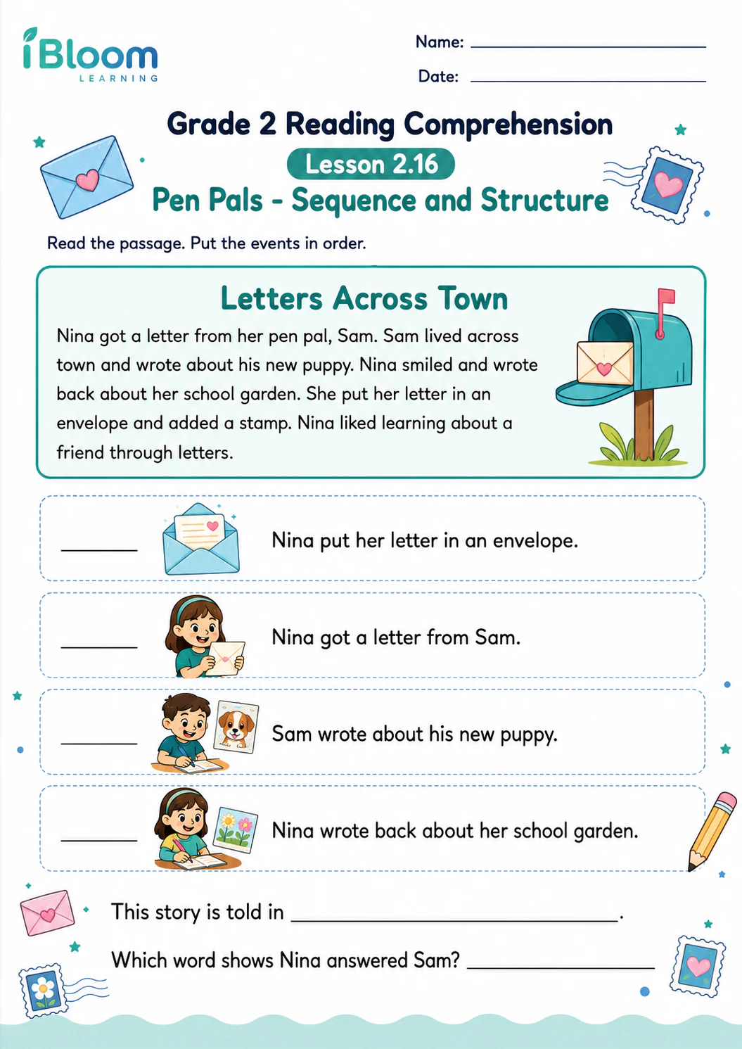 Preview page 1 of Pen Pals — Sequence and Structure