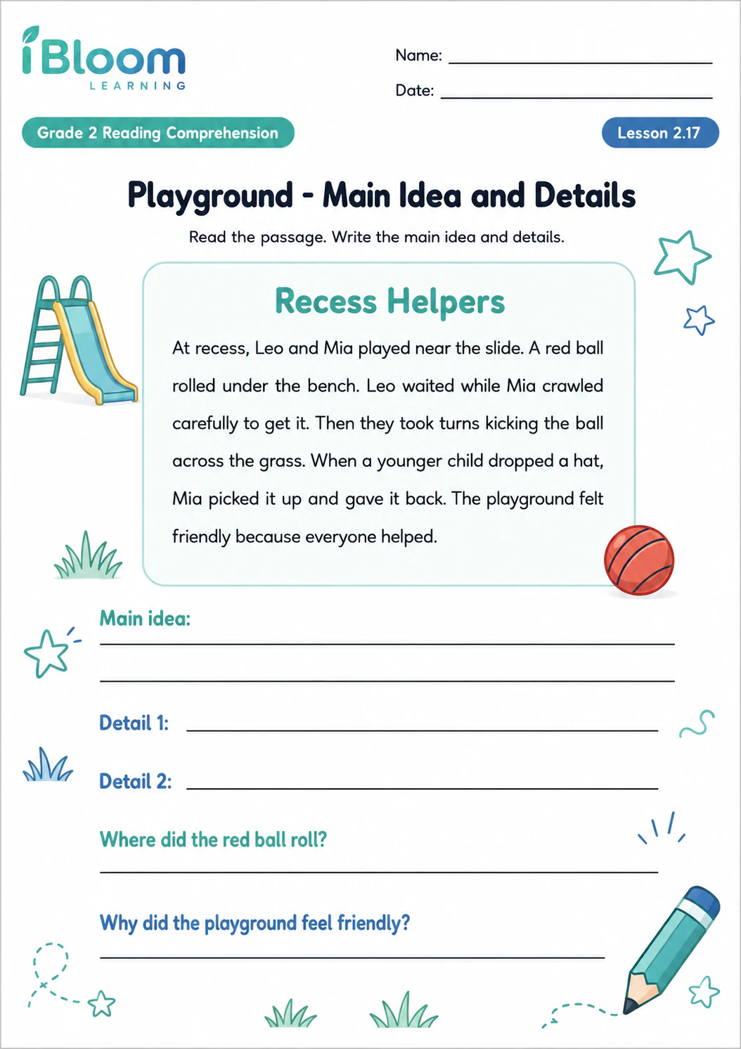 Preview page 1 of Playground — Main Idea and Details