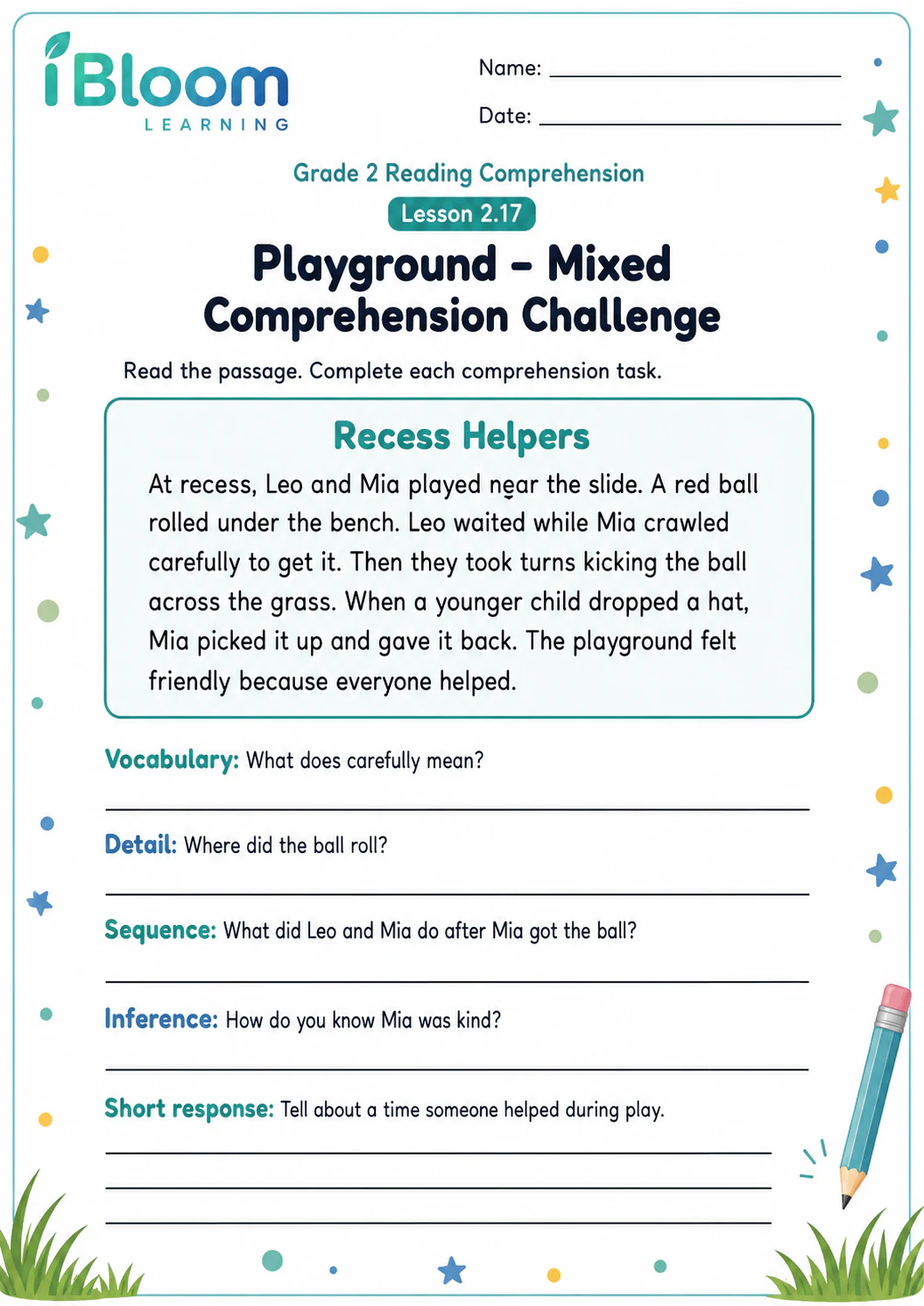 Preview page 1 of Playground — Mixed Comprehension Challenge