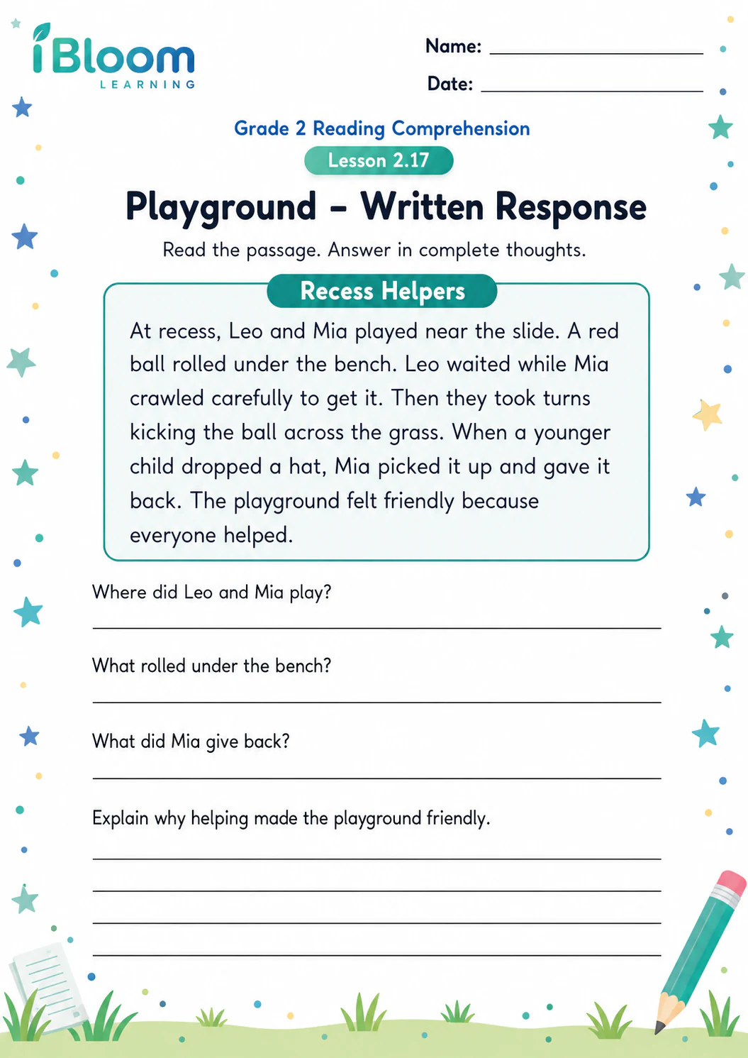 Preview page 1 of Playground — Written Response
