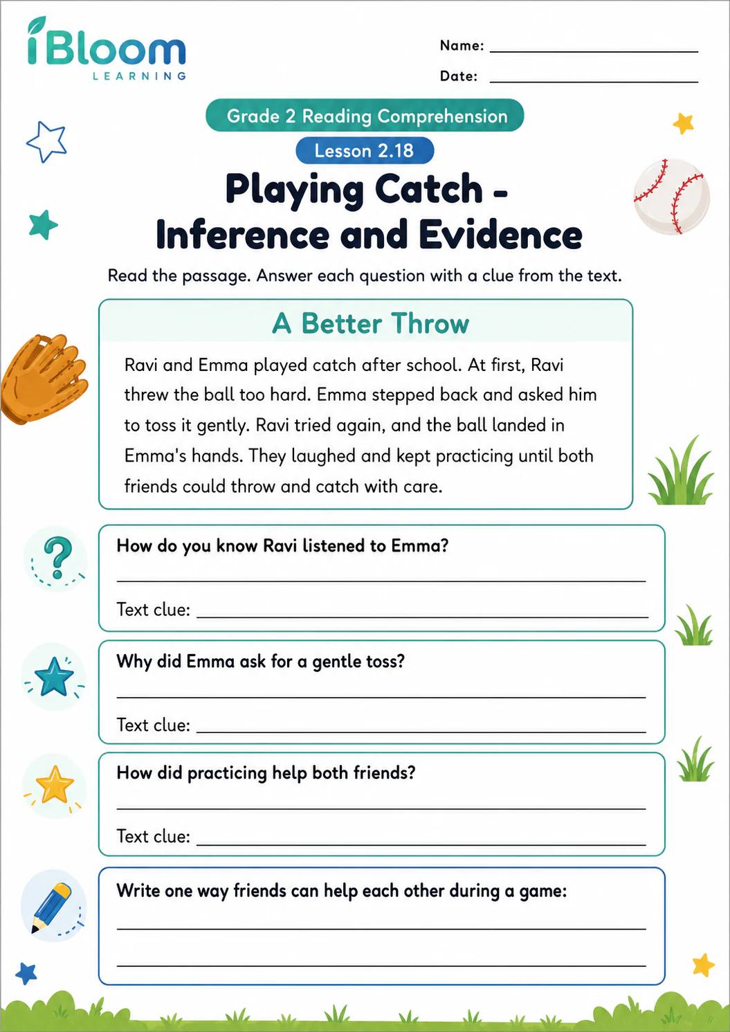 Preview page 1 of Playing Catch — Inference and Evidence