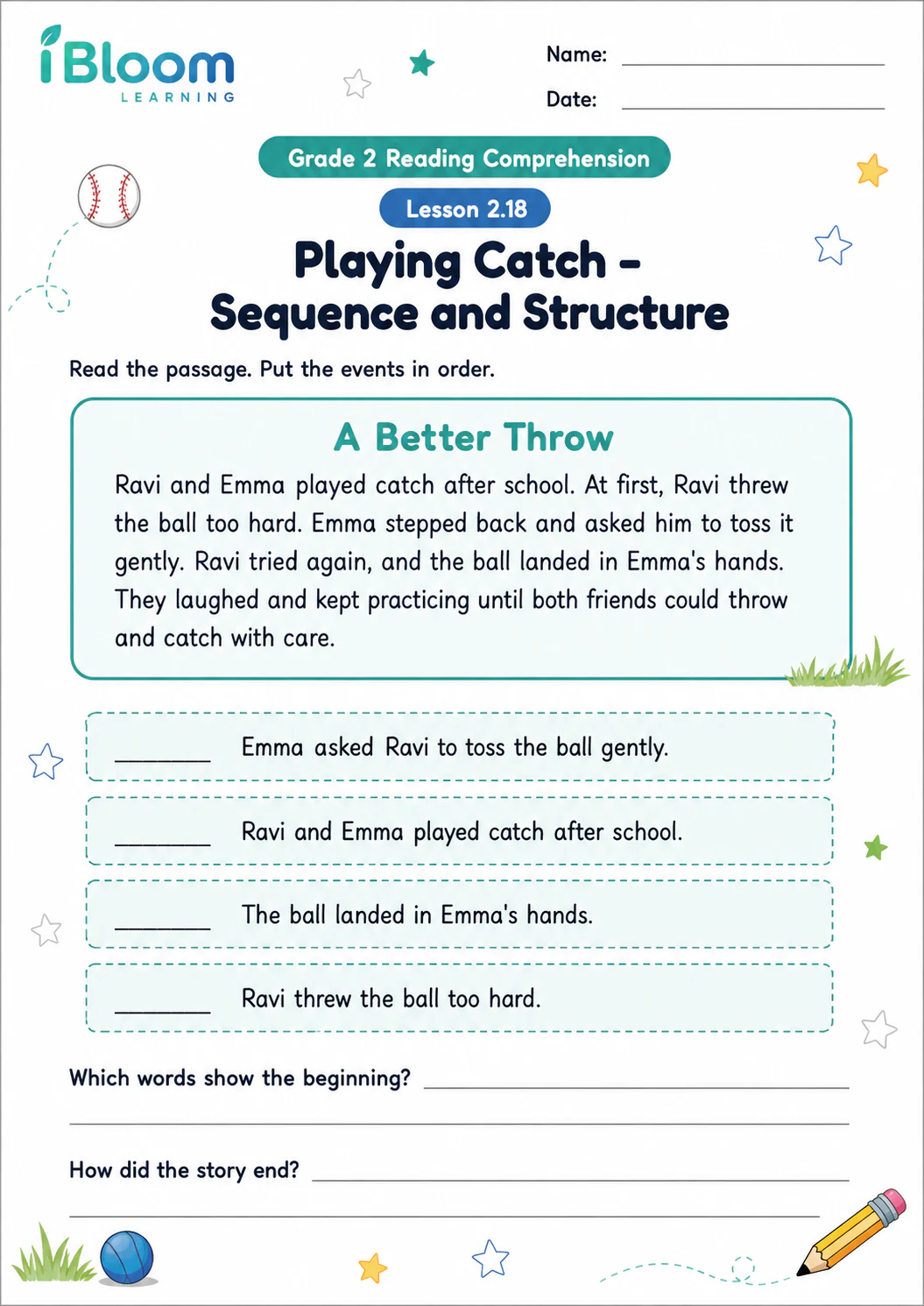 Preview page 1 of Playing Catch — Sequence and Structure