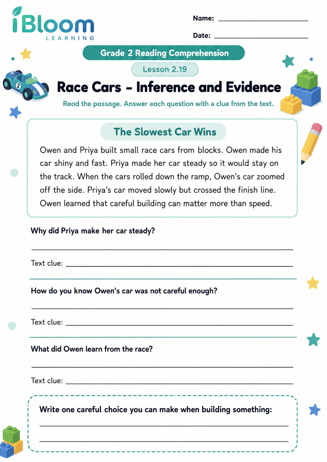 Preview page 1 of Race Cars — Inference and Evidence