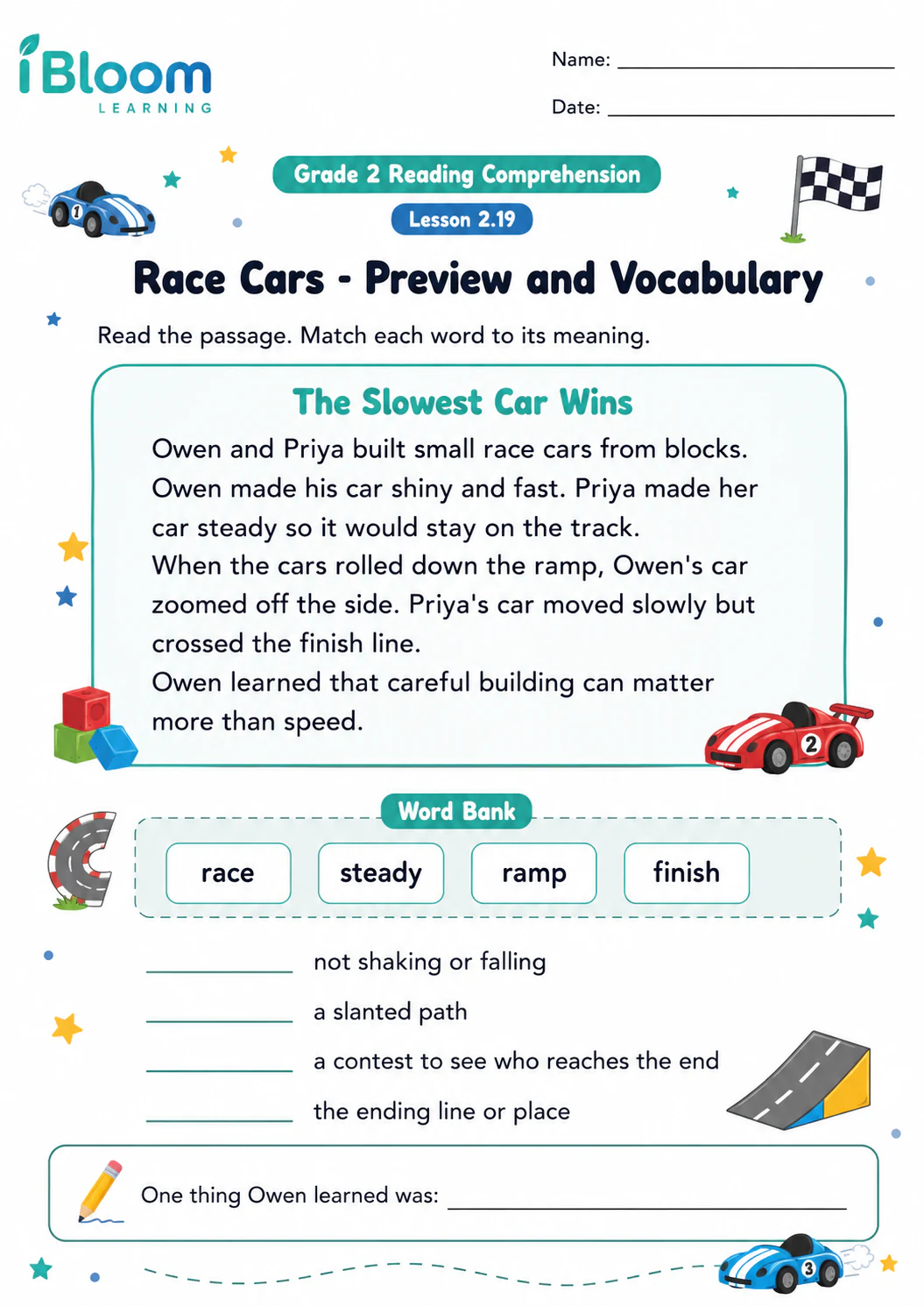 Preview page 1 of Race Cars — Preview and Vocabulary