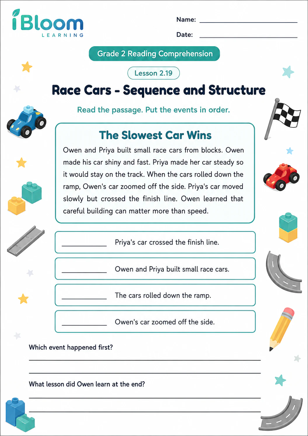 Preview page 1 of Race Cars — Sequence and Structure