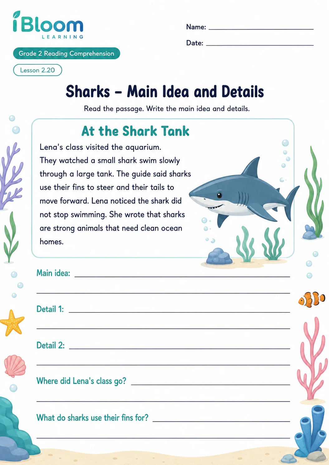 Preview of Sharks — Main Idea and Details worksheet