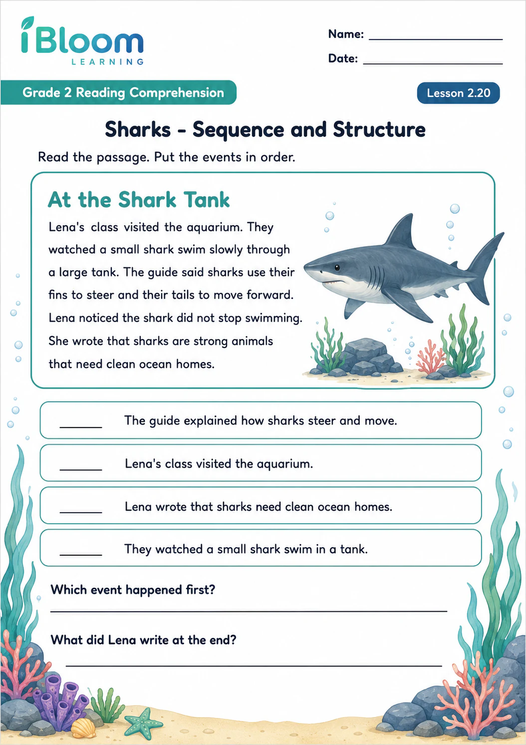 Preview of Sharks — Sequence and Structure worksheet