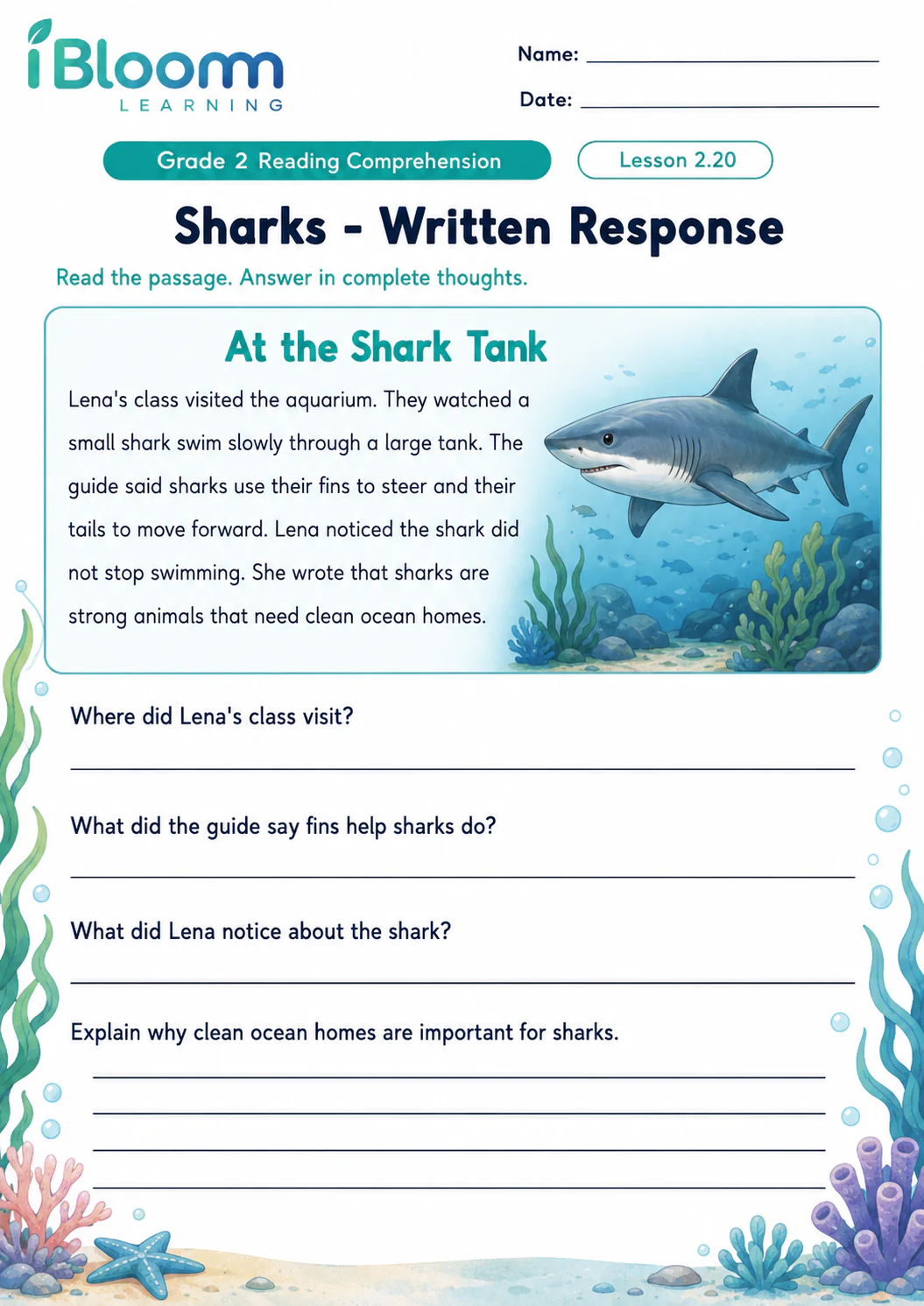 Preview of Sharks — Written Response worksheet