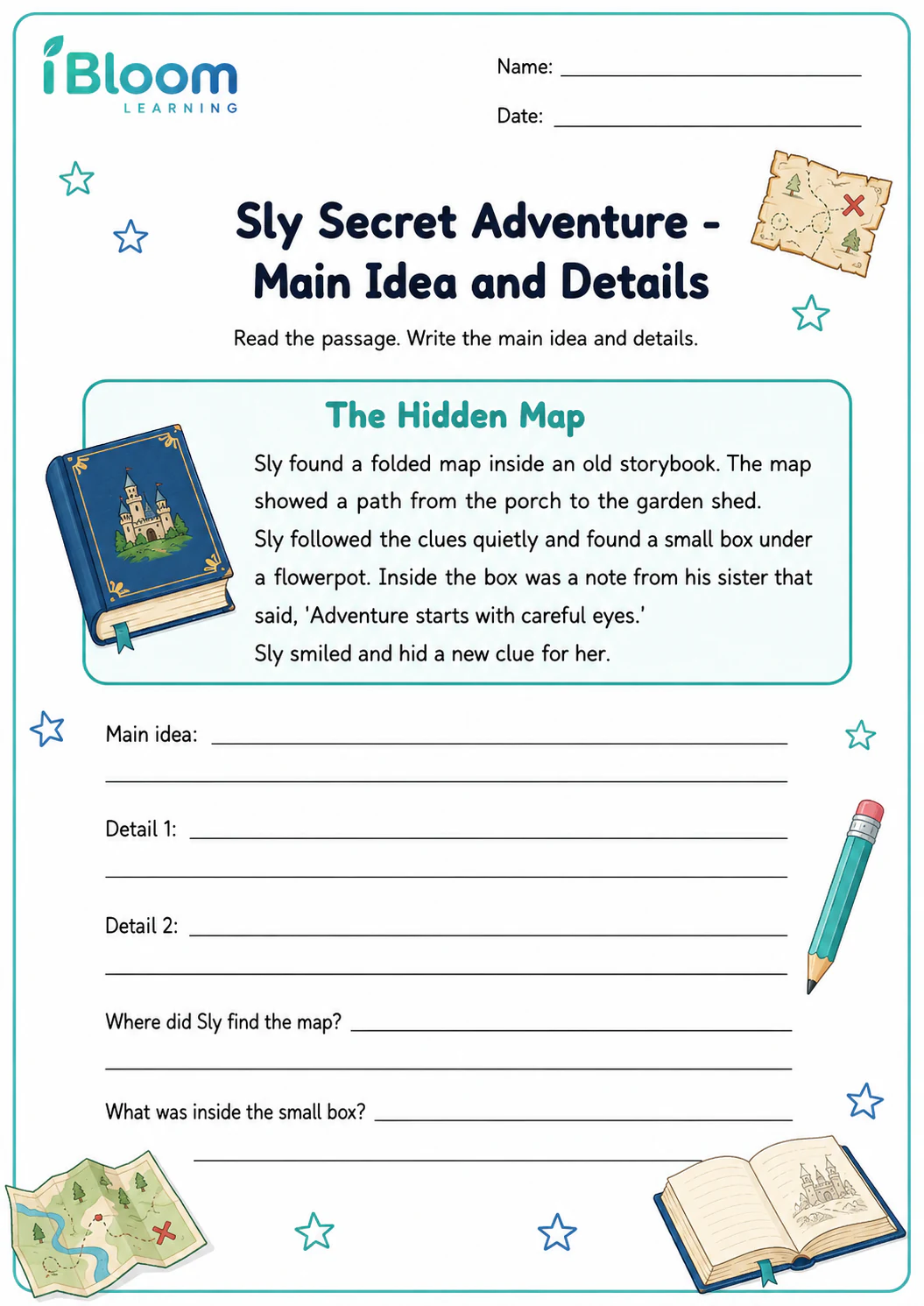 Preview page 1 of Sly Secret Adventure — Main Idea and Details