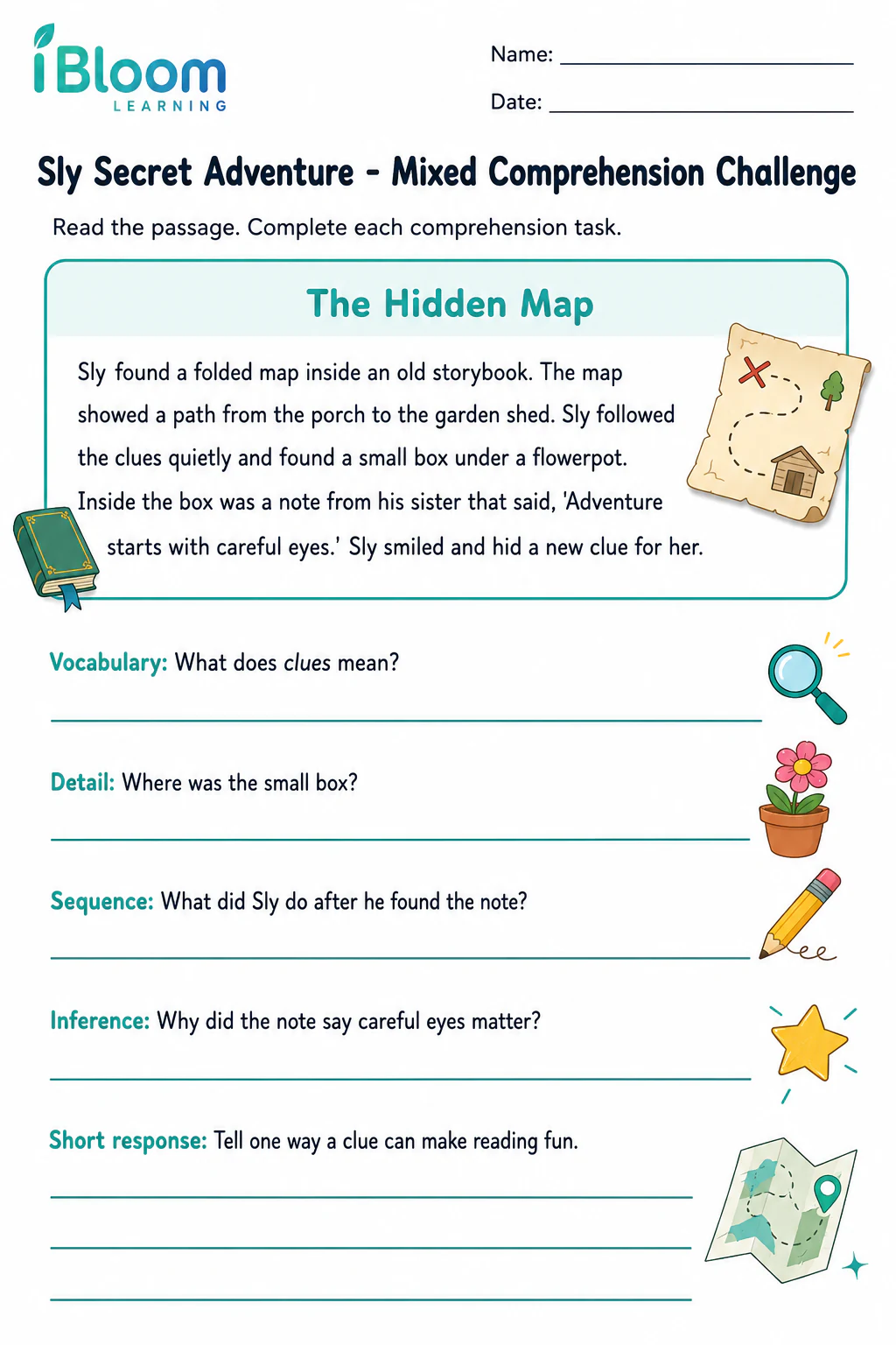 Preview page 1 of Sly Secret Adventure — Mixed Comprehension Challenge