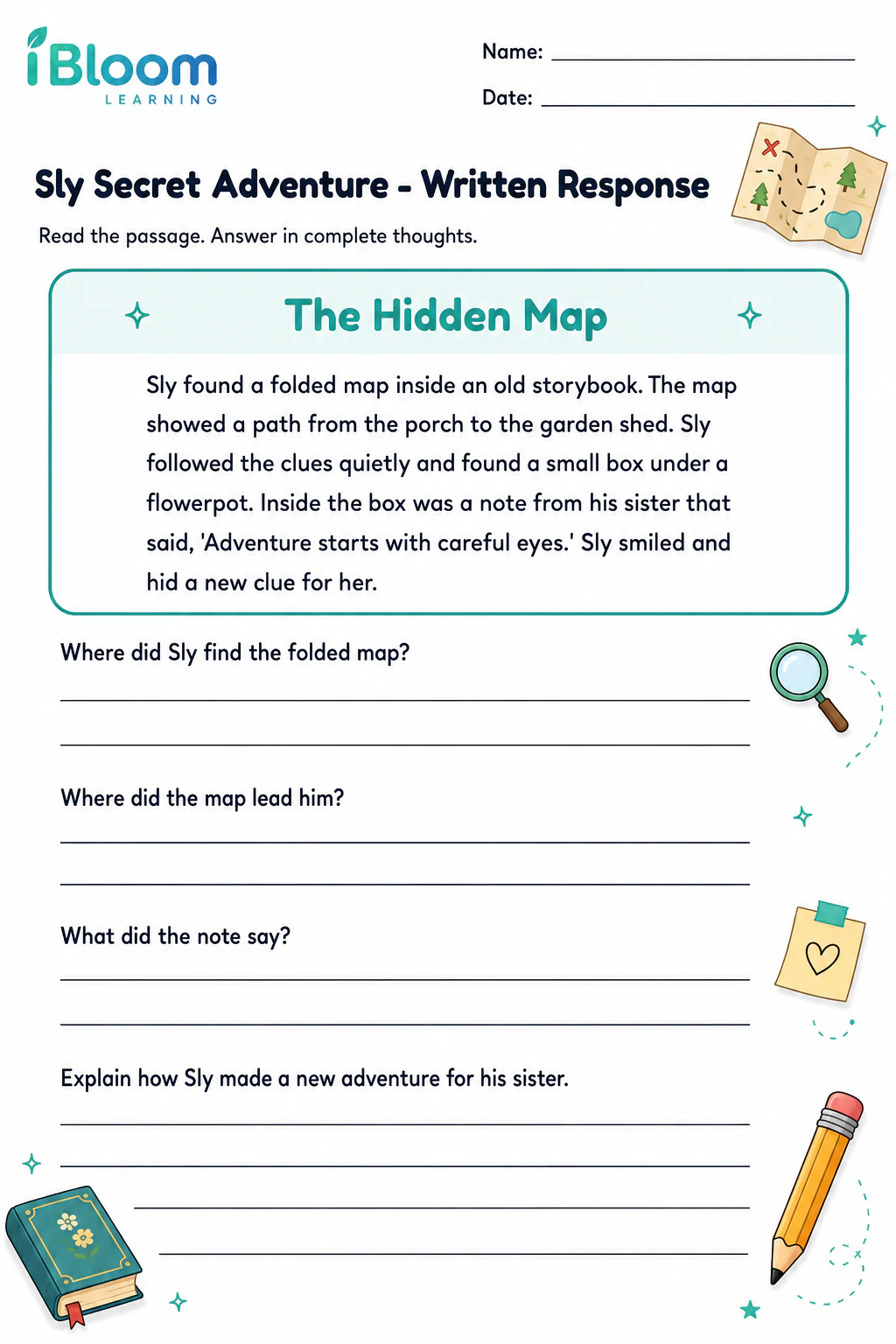 Preview page 1 of Sly Secret Adventure — Written Response