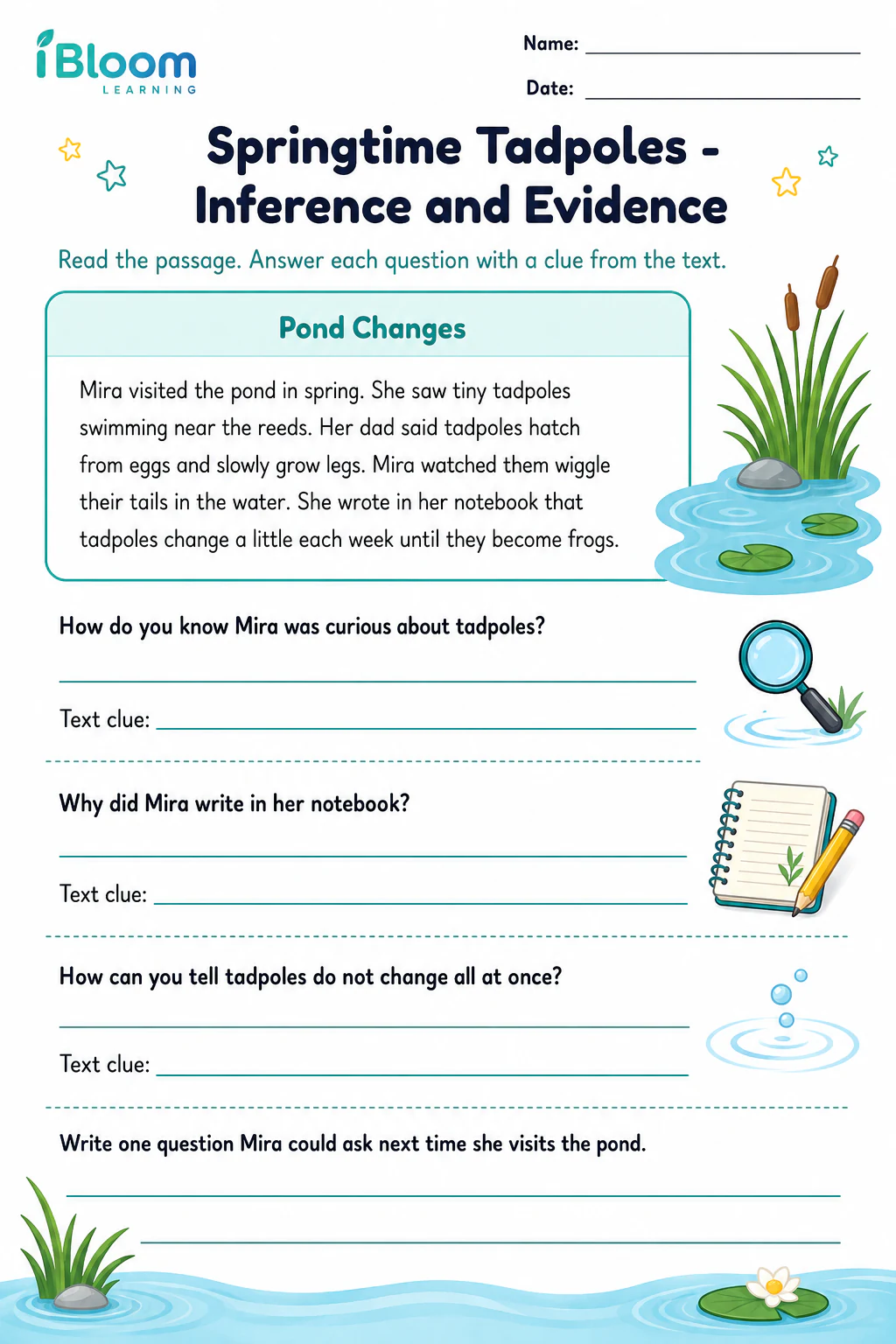 Preview page 1 of Springtime Tadpoles — Inference and Evidence