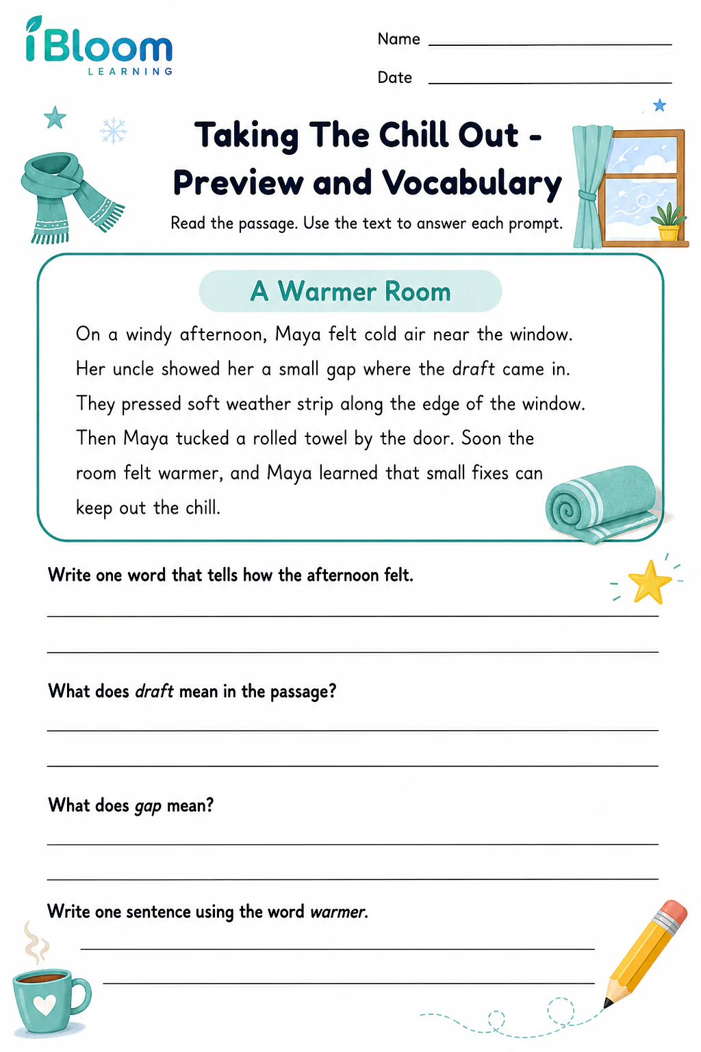 Preview page 1 of Taking The Chill Out — Preview and Vocabulary