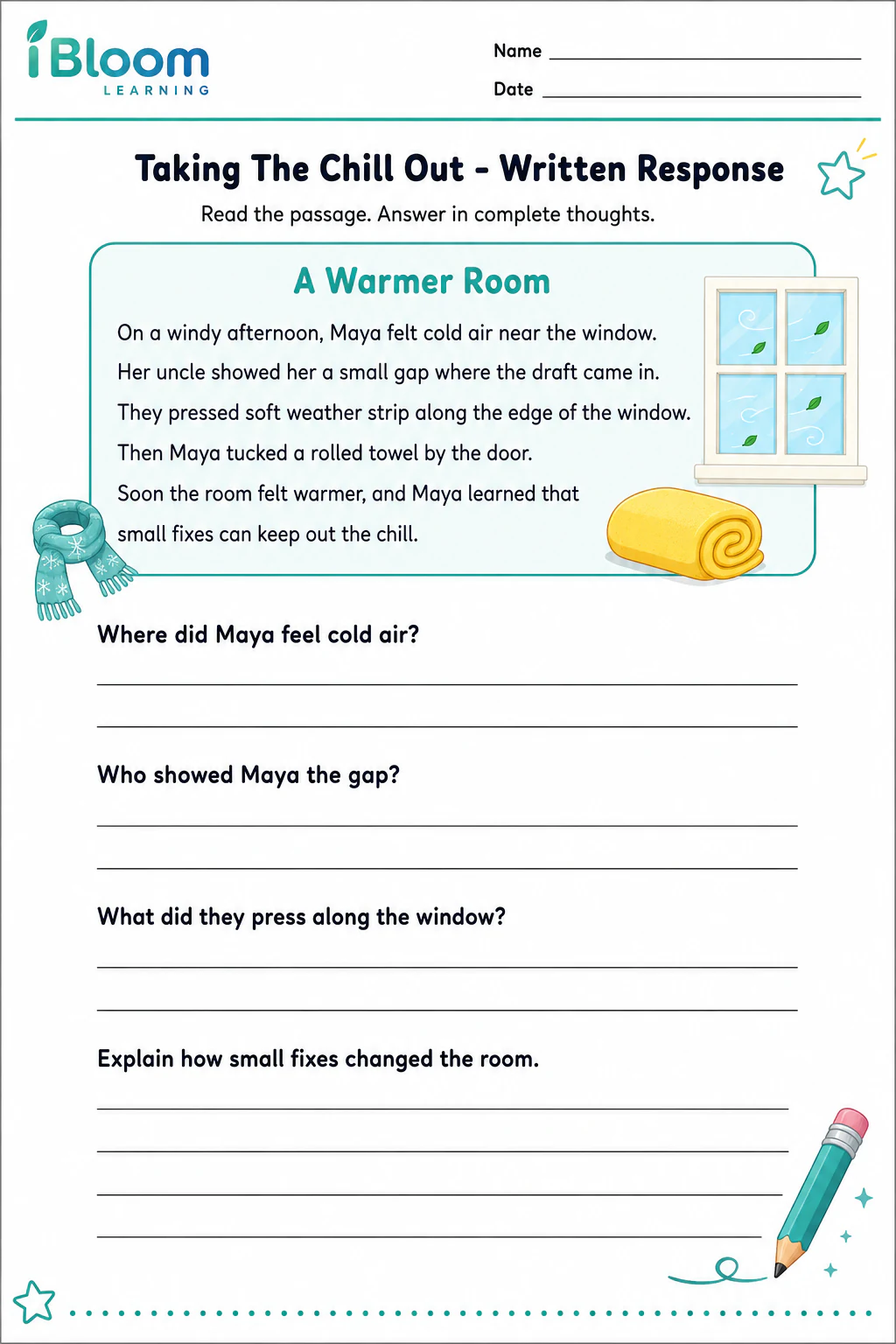 Preview page 1 of Taking The Chill Out — Written Response