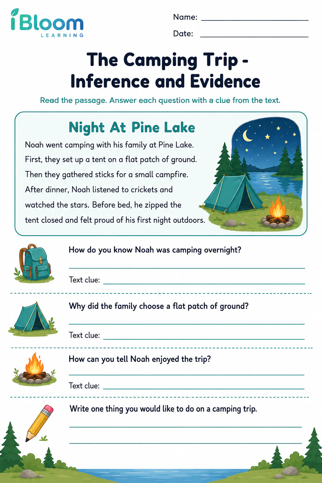 Preview page 1 of The Camping Trip — Inference and Evidence