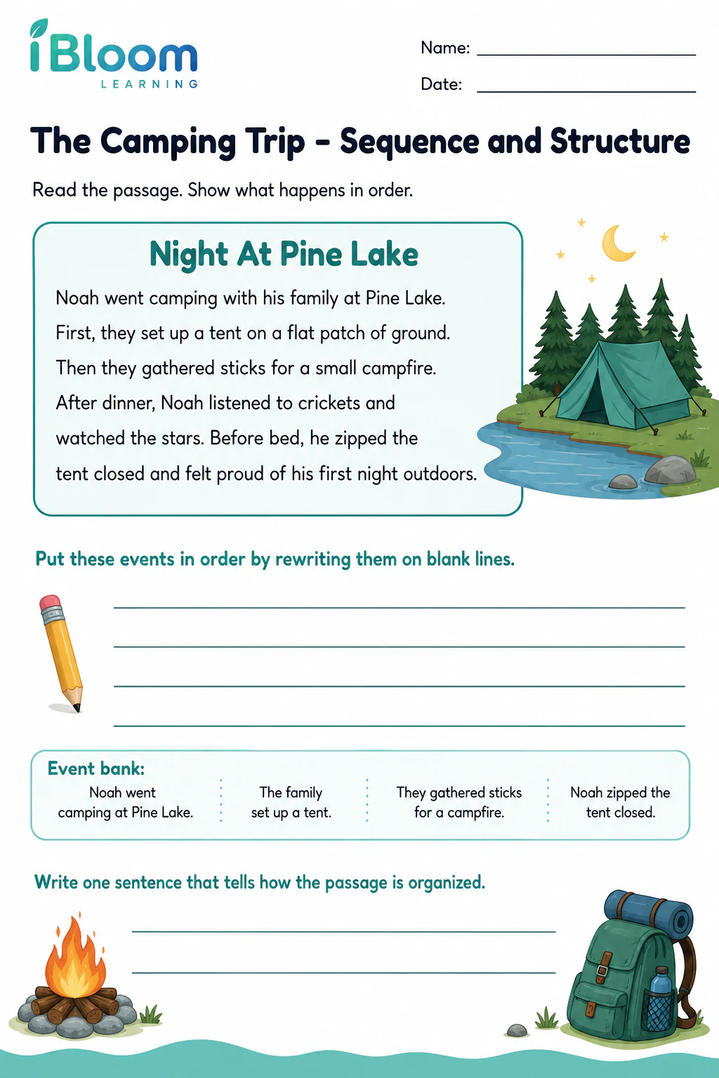 Preview page 1 of The Camping Trip — Sequence and Structure