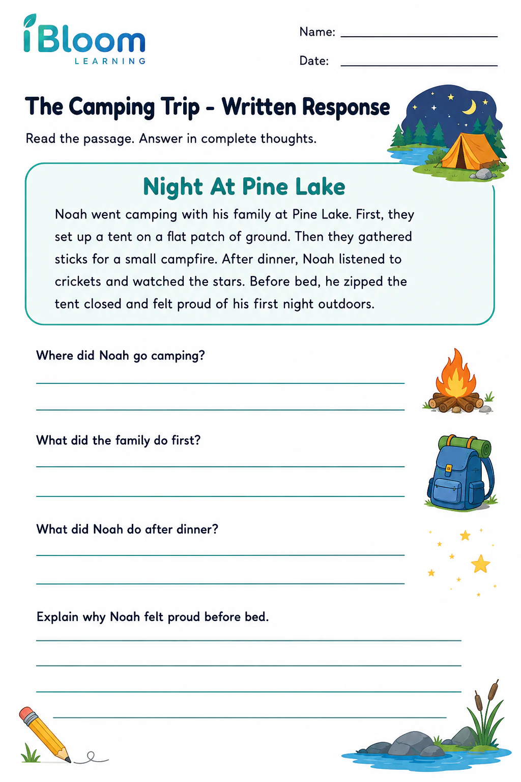 Preview page 1 of The Camping Trip — Written Response