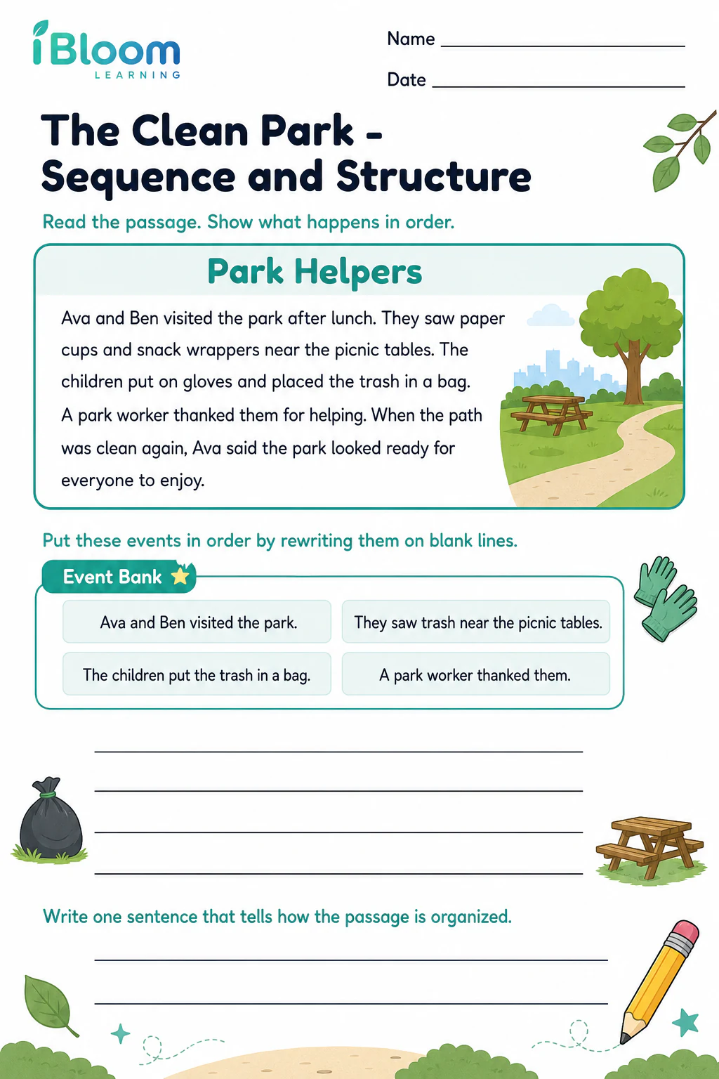Preview page 1 of The Clean Park — Sequence and Structure
