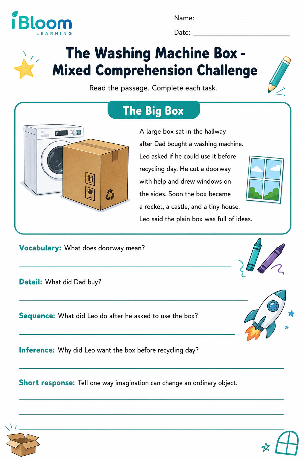 Preview page 1 of The Washing Machine Box — Mixed Comprehension Challenge