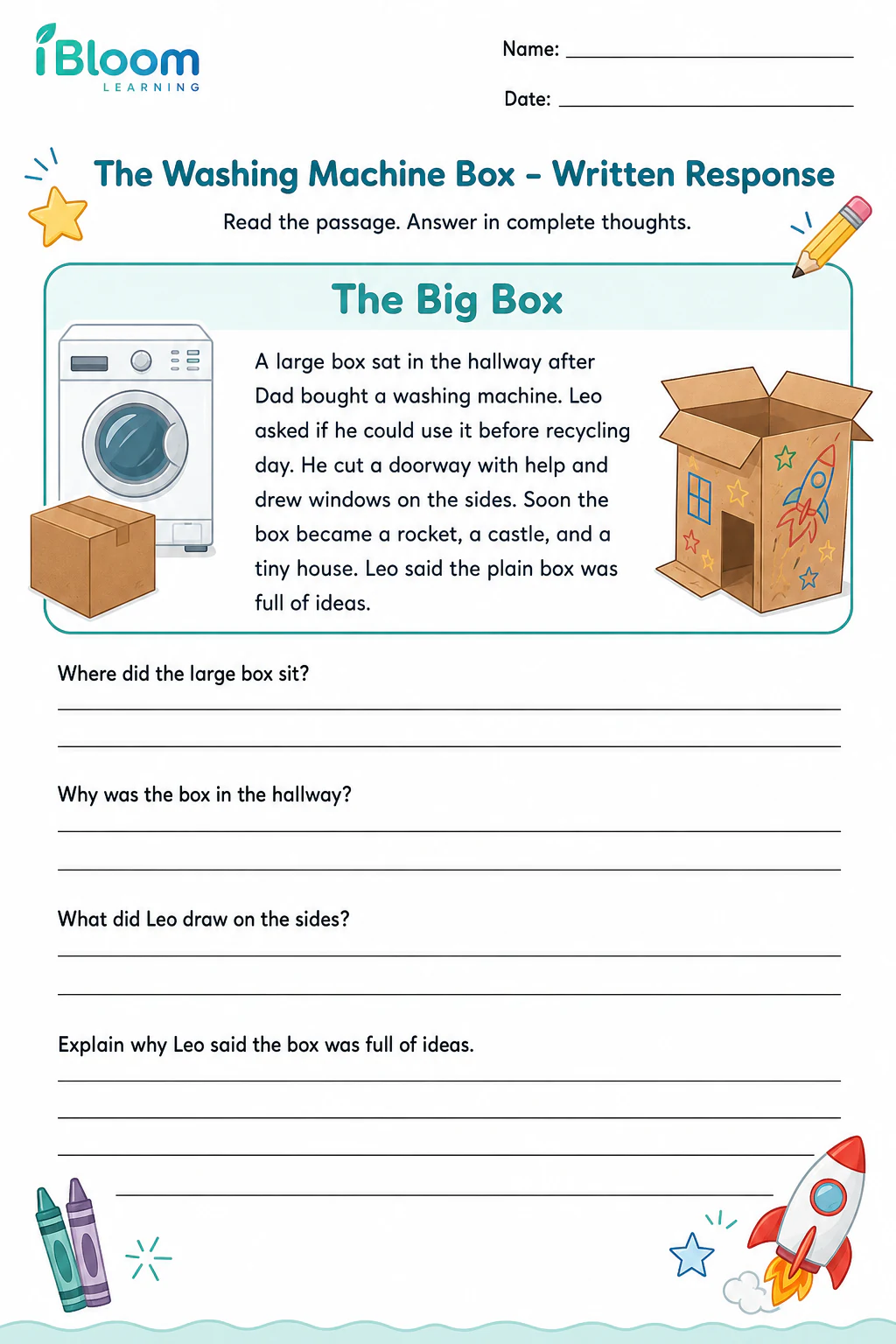 Preview page 1 of The Washing Machine Box — Written Response
