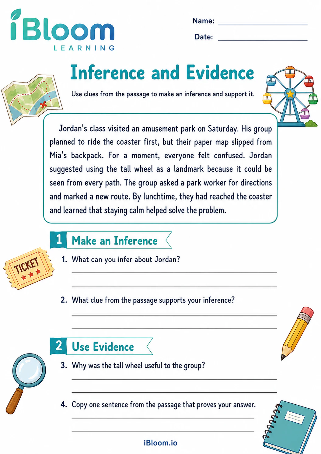 Preview of Amusement Park Problem — Inference and Evidence worksheet