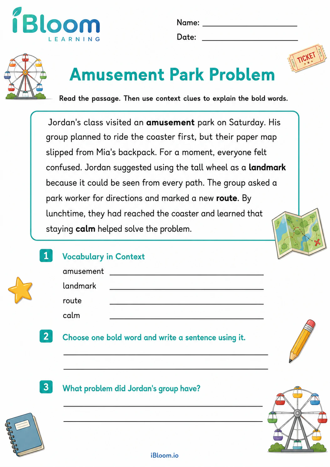 Preview page 1 of Amusement Park Problem — Preview and Vocabulary