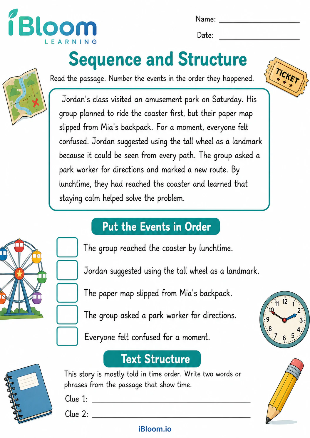 Preview of Amusement Park Problem — Sequence and Structure worksheet