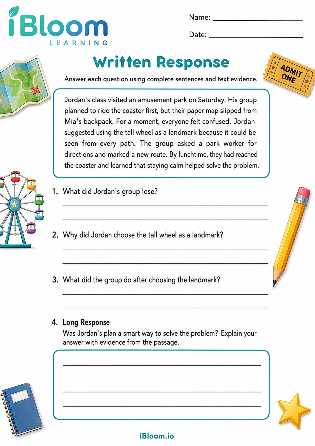 Preview of Amusement Park Problem — Written Response worksheet