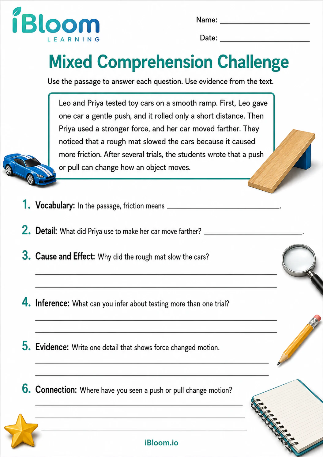Preview page 1 of Force — Mixed Comprehension Challenge