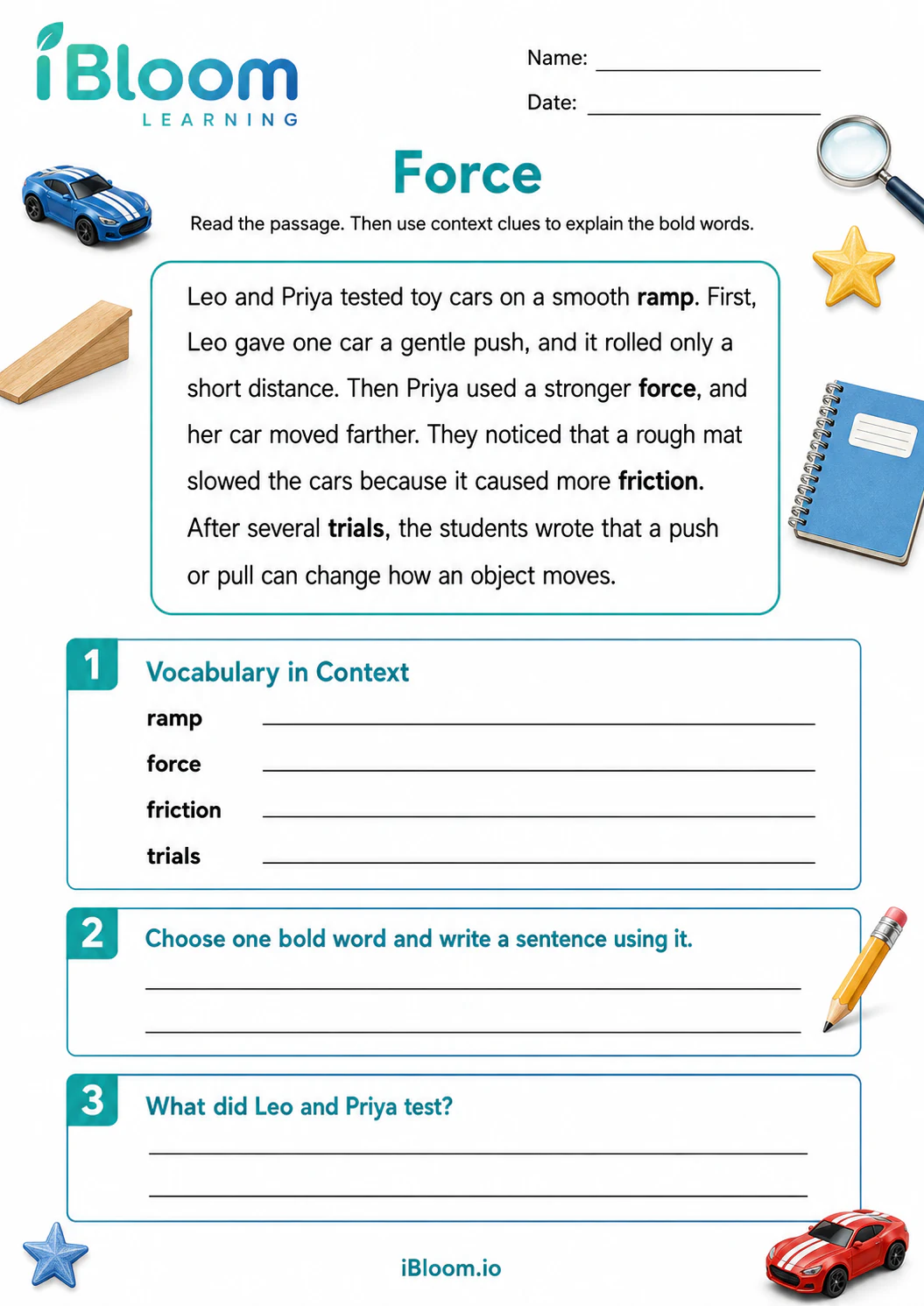 Preview page 1 of Force — Preview and Vocabulary