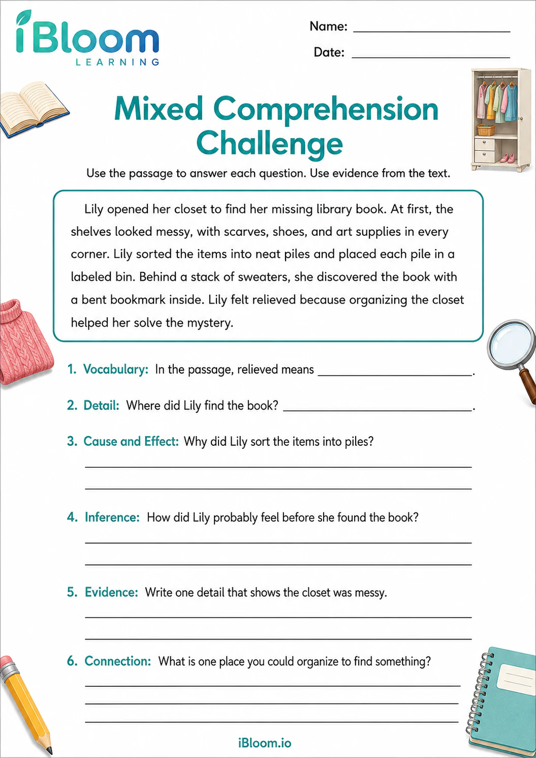 Preview page 1 of Girl Closet — Mixed Comprehension Challenge