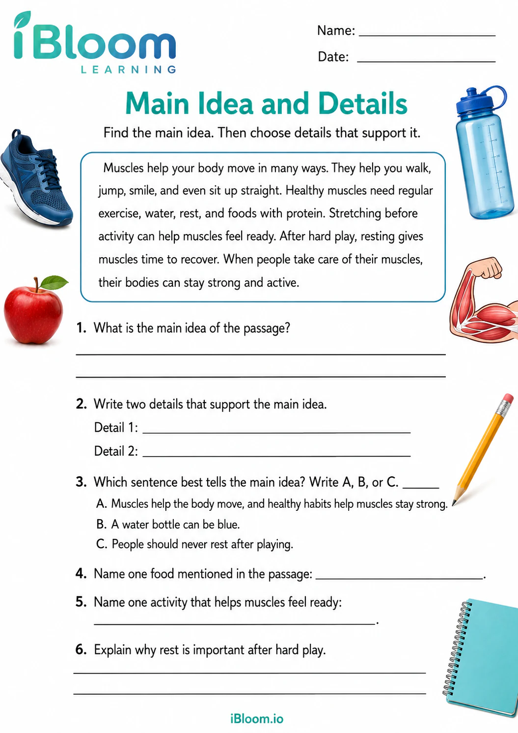 Preview page 1 of Healthy Muscles Matter — Main Idea and Details