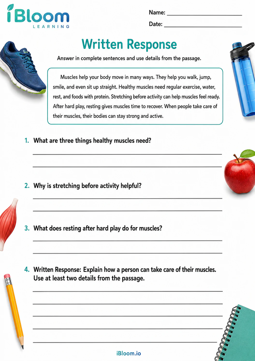 Preview page 1 of Healthy Muscles Matter — Written Response