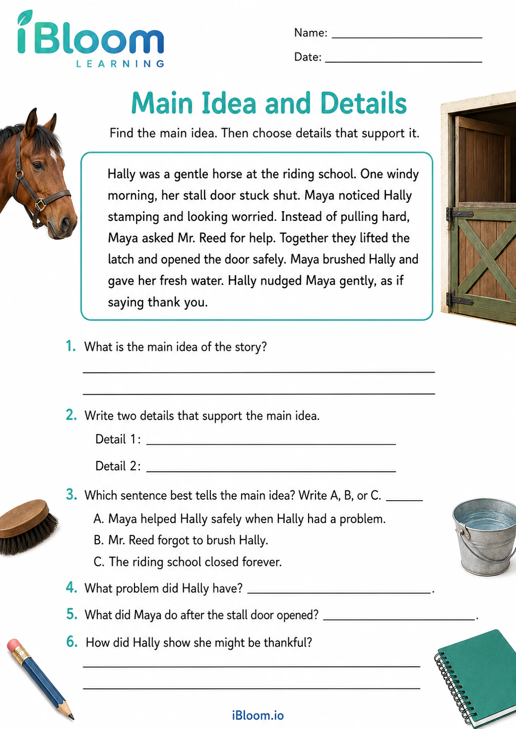 Preview page 1 of Helping Hally — Main Idea and Details