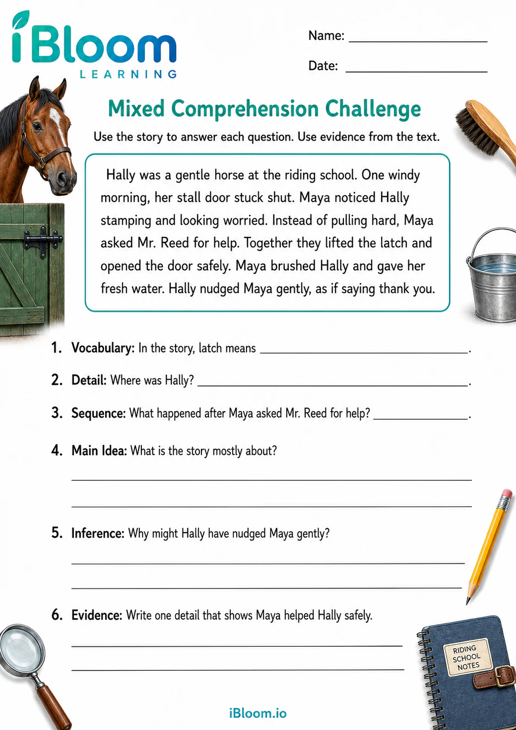 Preview page 1 of Helping Hally — Mixed Comprehension Challenge