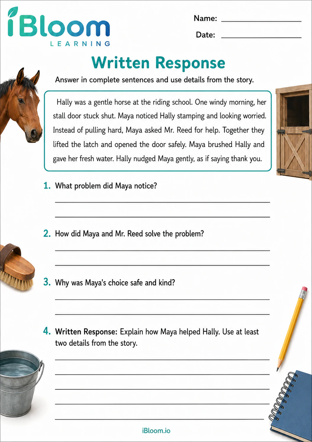 Preview page 1 of Helping Hally — Written Response