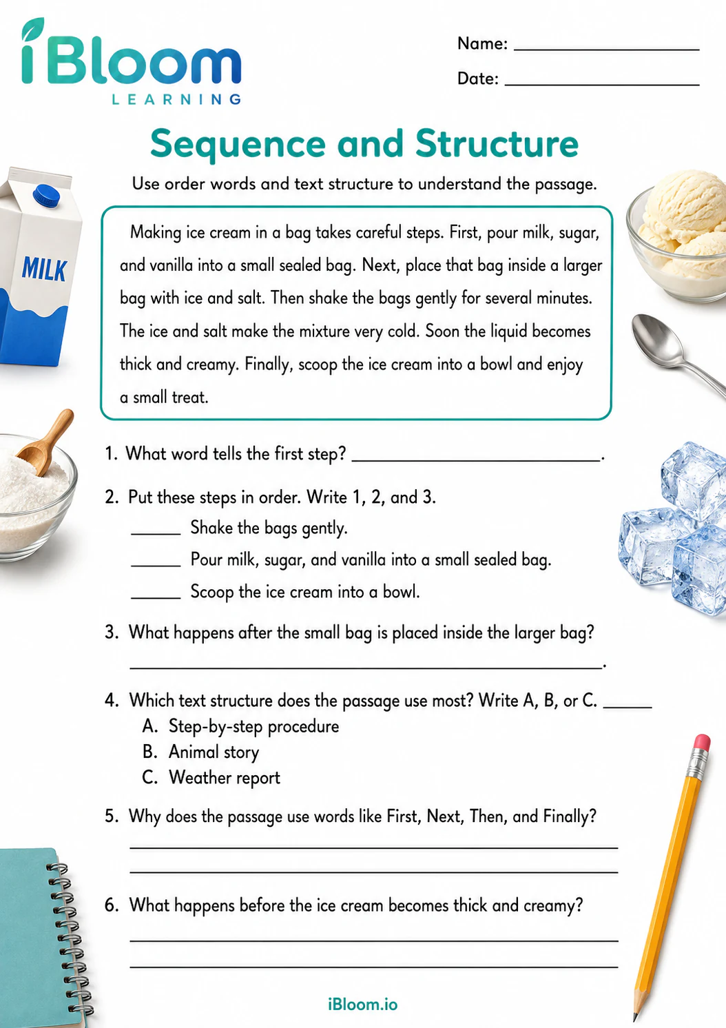 Preview page 1 of How To Make Ice Cream — Sequence and Structure