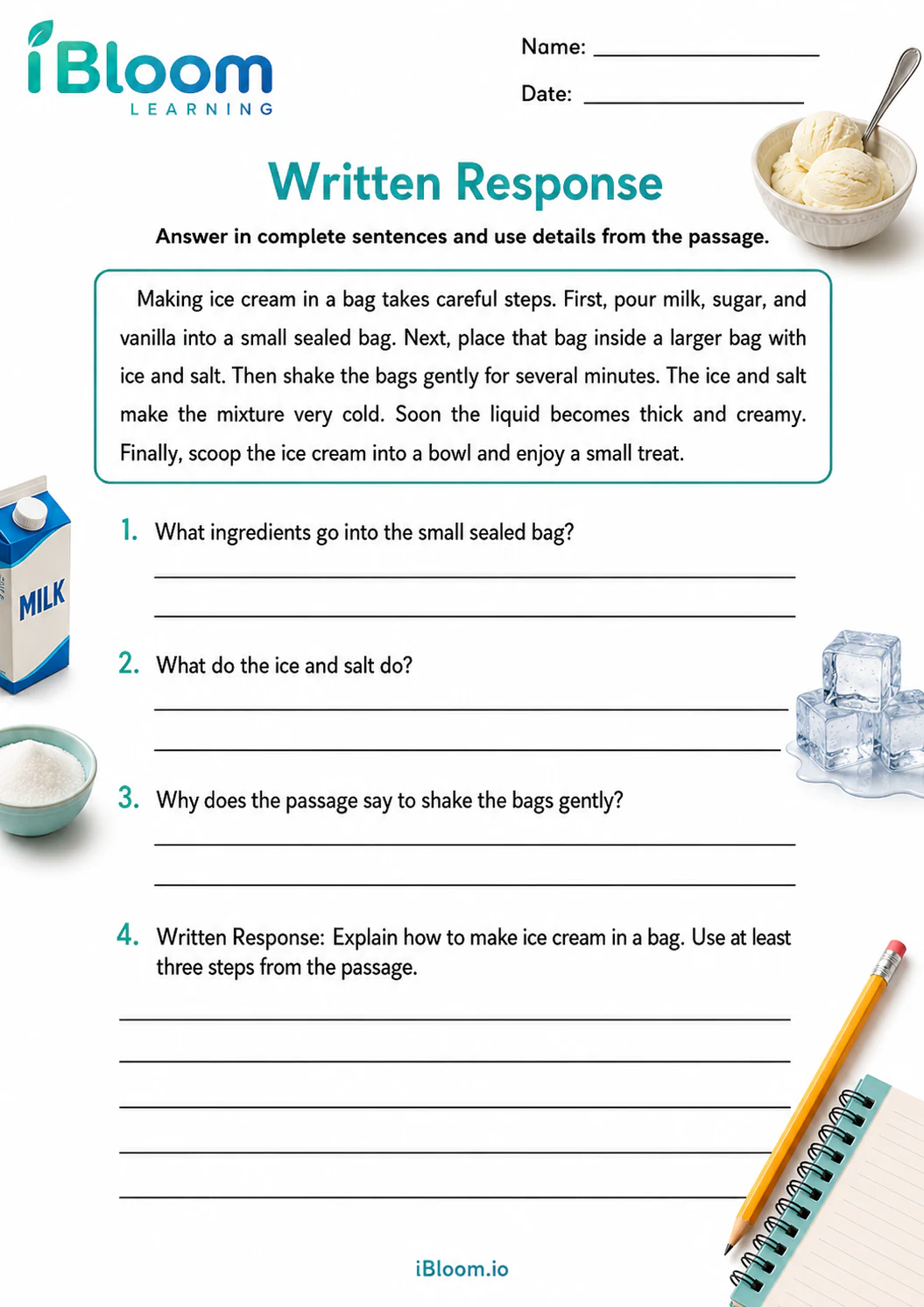 Preview page 1 of How To Make Ice Cream — Written Response