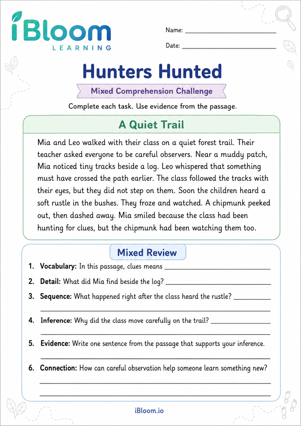 Preview page 1 of Hunters Hunted — Mixed Comprehension Challenge