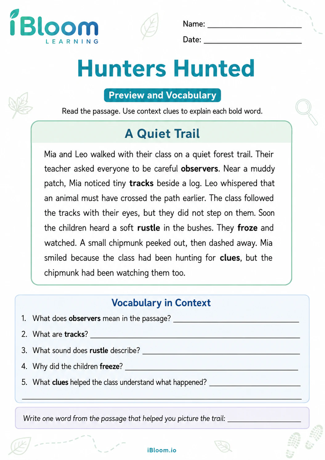 Preview page 1 of Hunters Hunted — Preview and Vocabulary