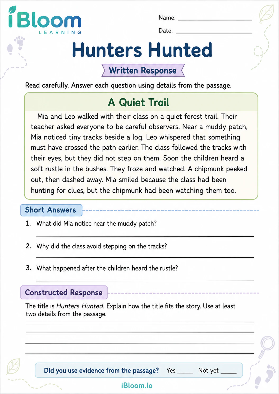 Preview page 1 of Hunters Hunted — Written Response