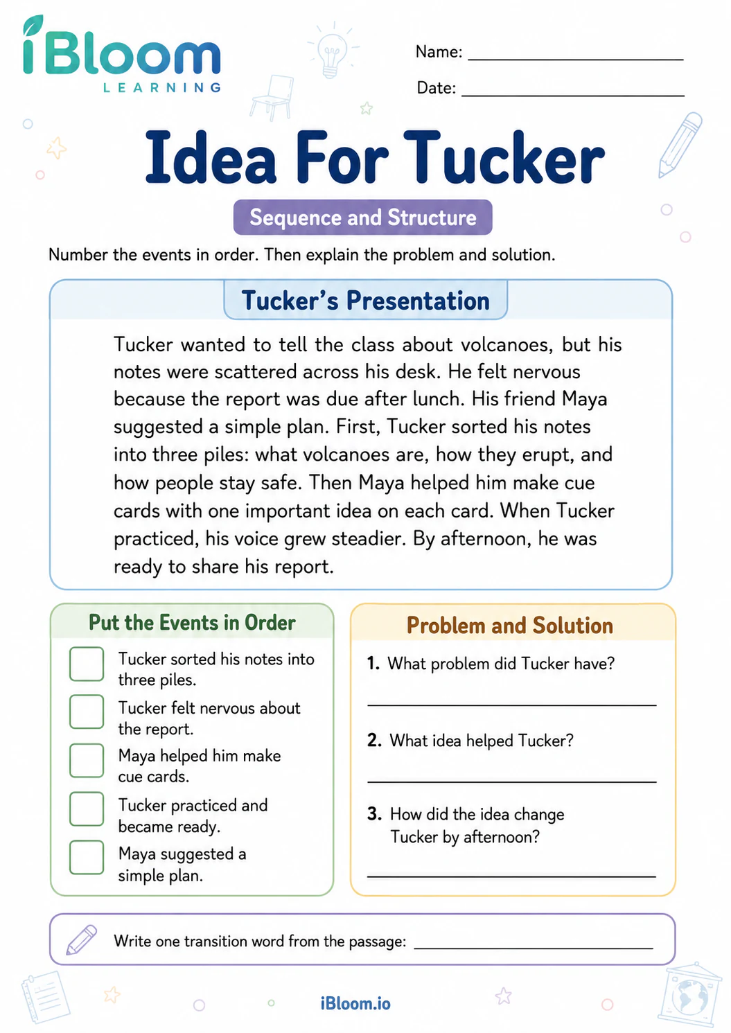 Preview page 1 of Idea For Tucker — Sequence and Structure