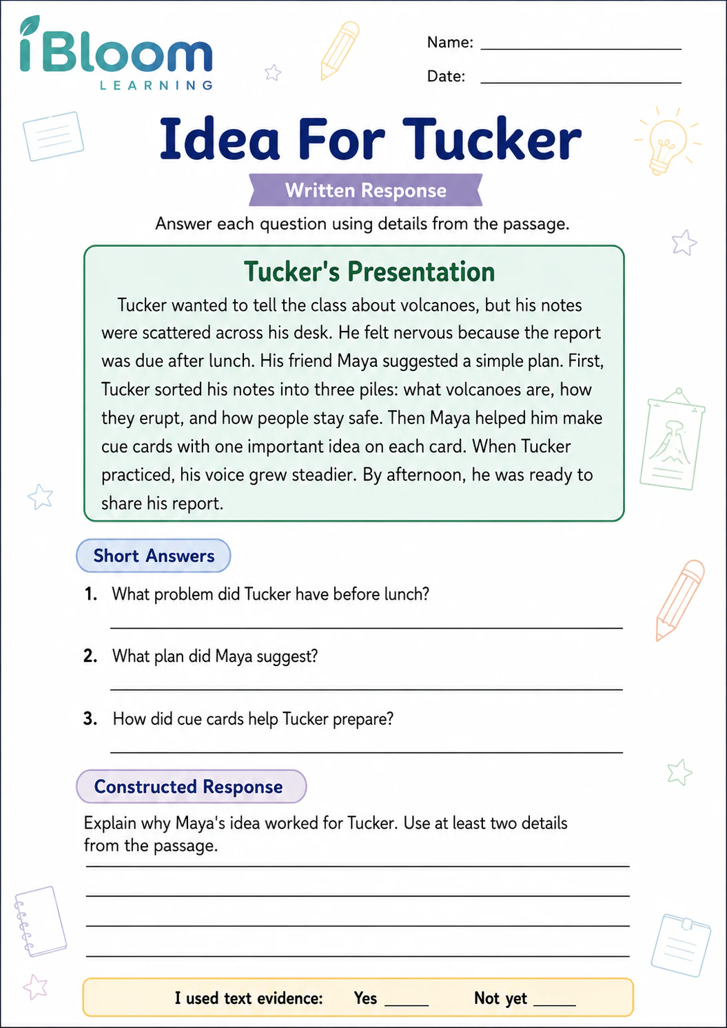 Preview page 1 of Idea For Tucker — Written Response