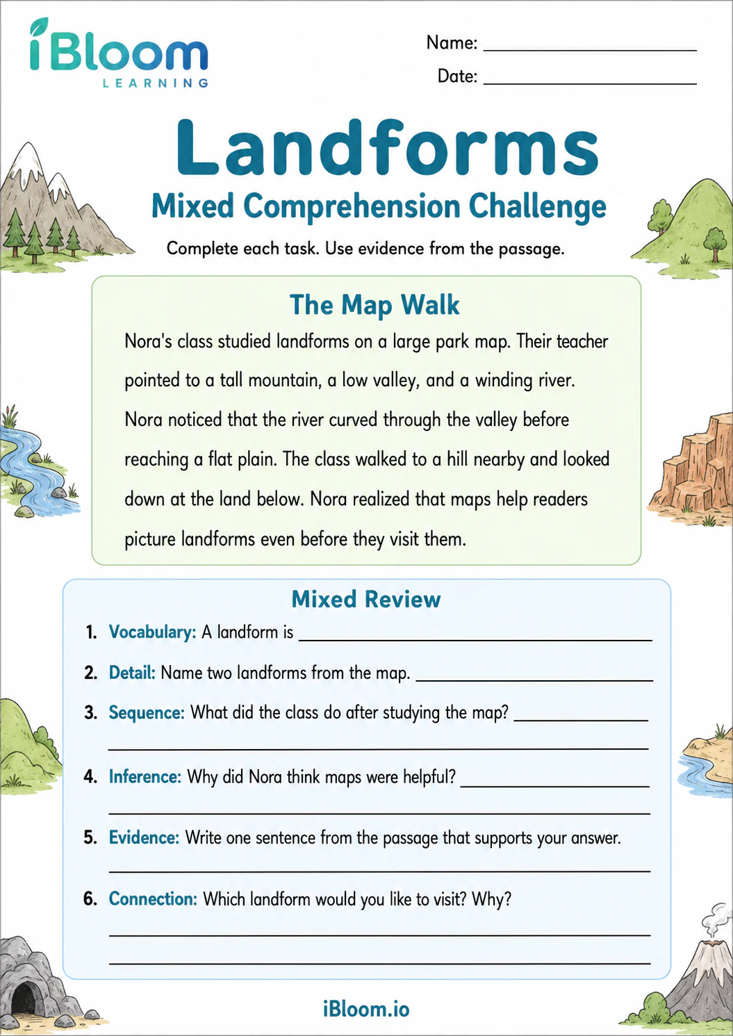Preview page 1 of Landforms — Mixed Comprehension Challenge