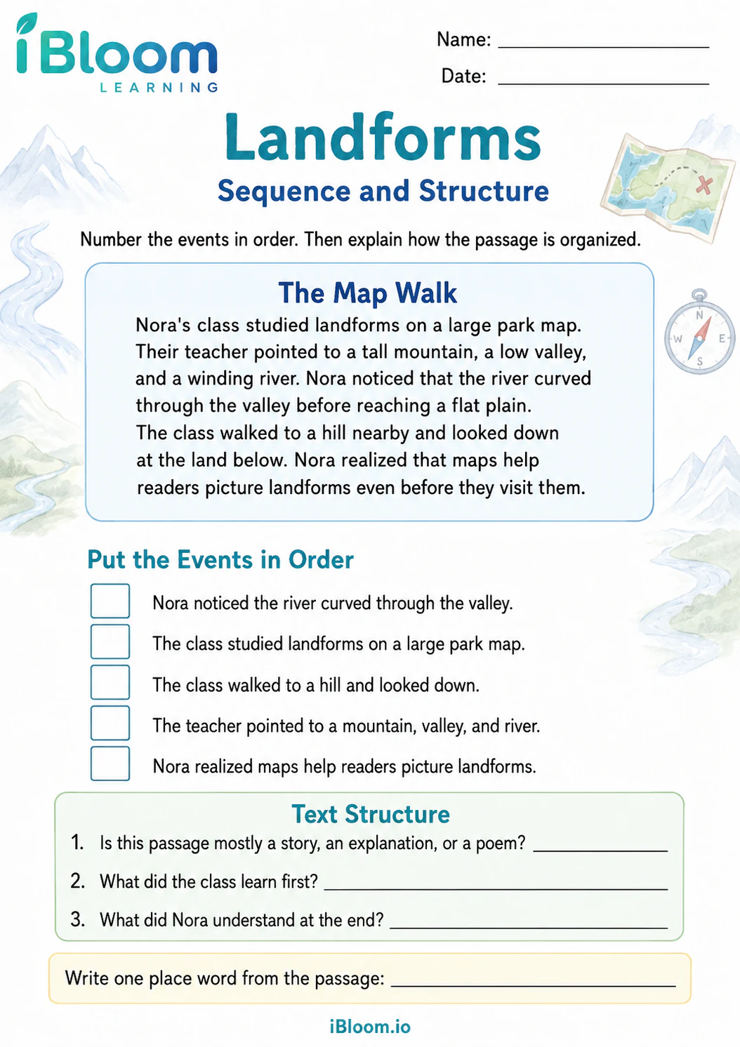 Preview page 1 of Landforms — Sequence and Structure
